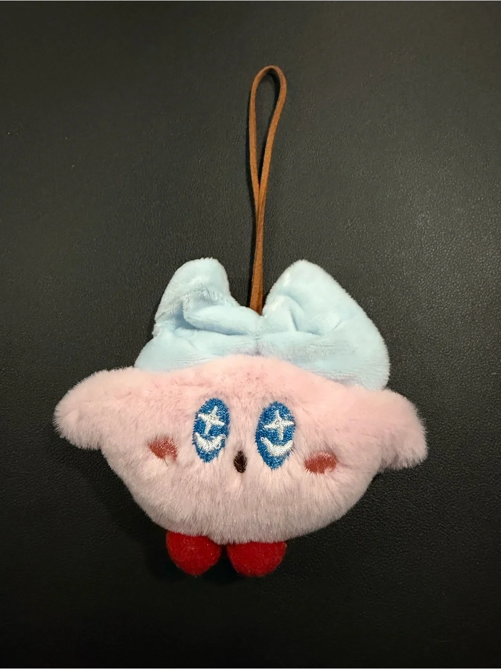 Plush Pink Character Keychain with Blue Eyes